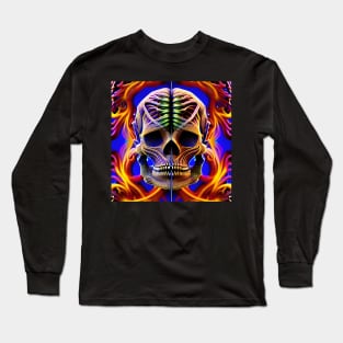 Trippy Psychedelic Patterns Skull 9 Long Sleeve T-Shirt